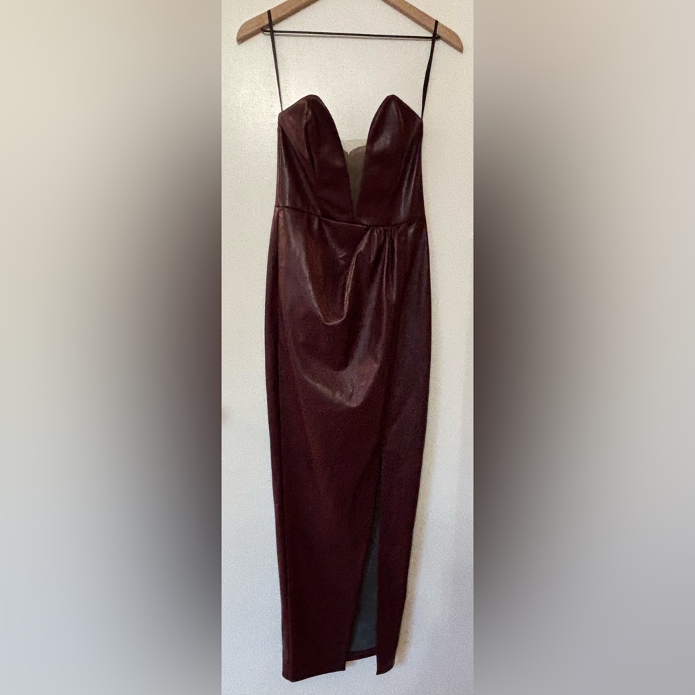 Michael Costello x REVOLVE Jake Plum Faux Leather Strapless Gown Dress Small